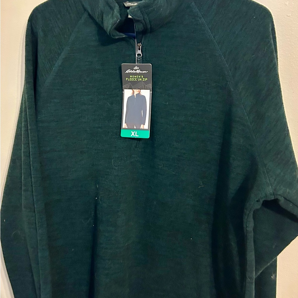 Eddie Bauer Dark Green 1/4 Zip Fleece Pullover, Size XL